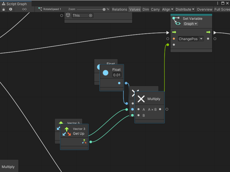 A Graph window with a set of nodes that have been duplicated in the Graph Editor